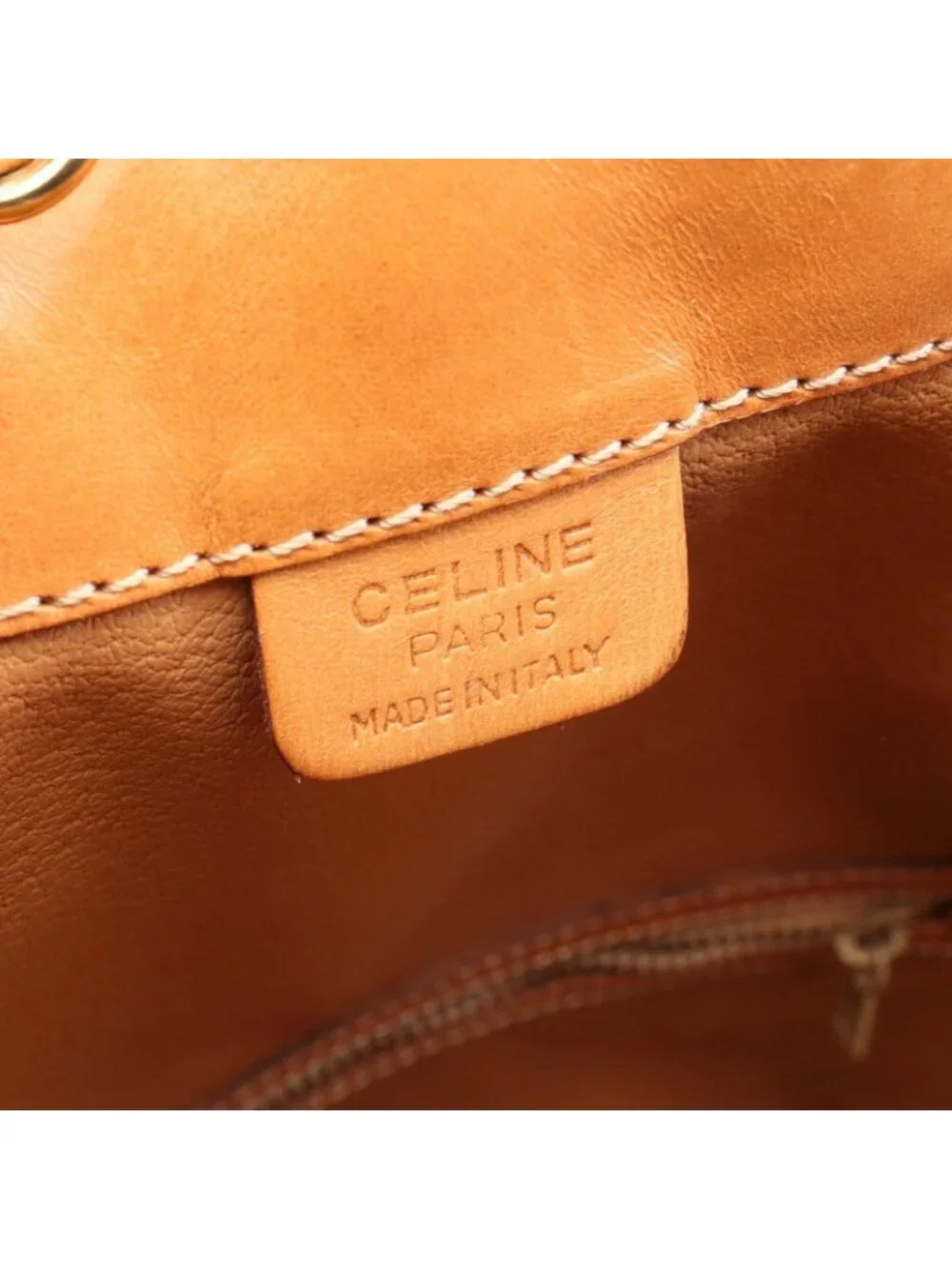 Celine Shoulder Bag Macadam Drawstring Beige Brown Canvas Leather